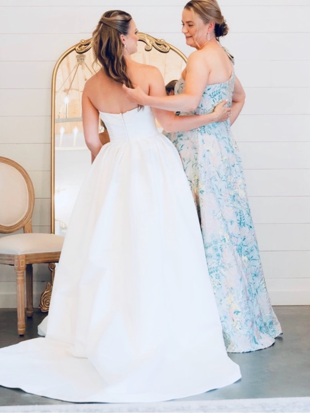 Mac Duggal One-Shoulder Floral Evening Gown in Light Blue and White